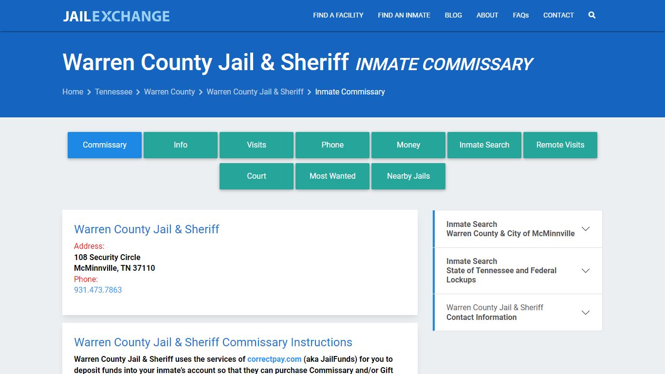 Warren County Jail & Sheriff Inmate Commissary - Jail Exchange
